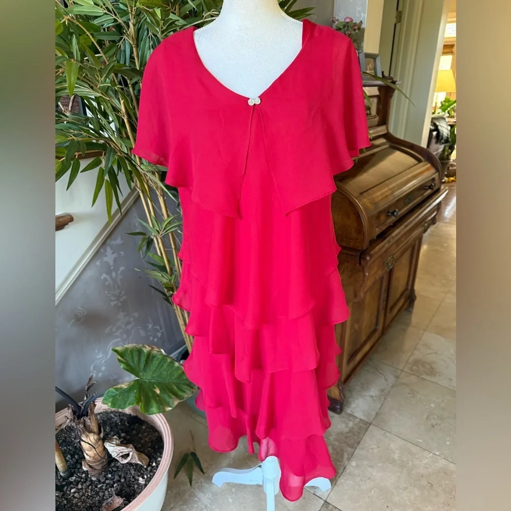 Coldwater Creek ladies fully lined ruffled layer dress size 16 excellent condi - Picture 6 of 16